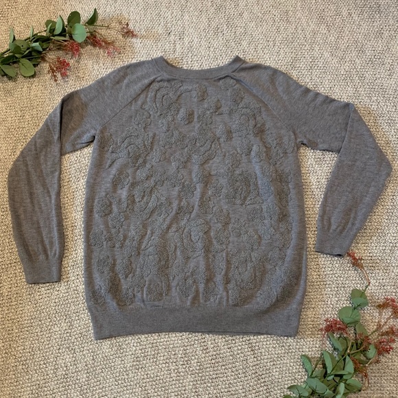 Chelsea28 Fuzzy Floral Light Grey Sweater - Picture 1 of 9